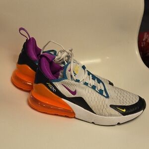 Nike Kids Air Max 270 White, Black, and Orange Sneakers